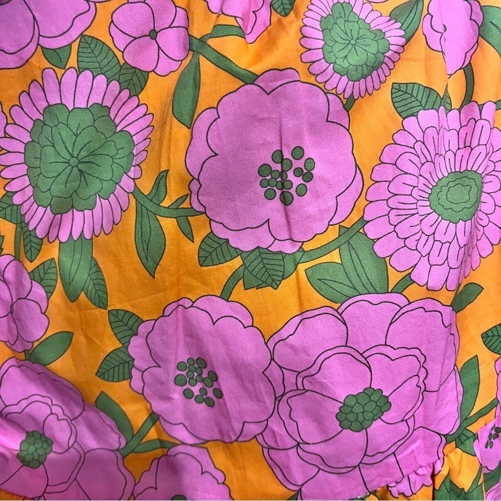 Flora Bea Frasier Floral Maxi Dress XL Orange Pink Long Halter Tiered Sundress - Picture 5 of 7